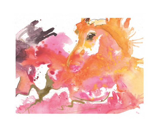 Abstract Horse Pink & Yellow - Matted Print