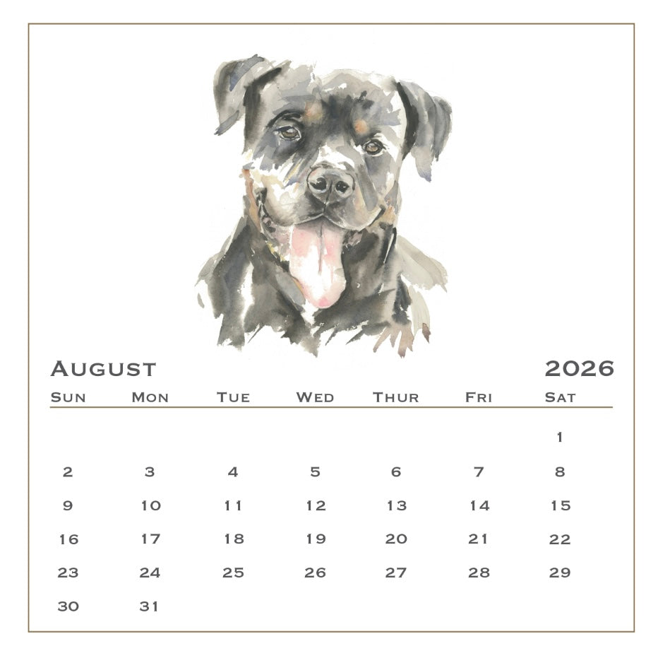 2026 Calendar 7x7  Dogs