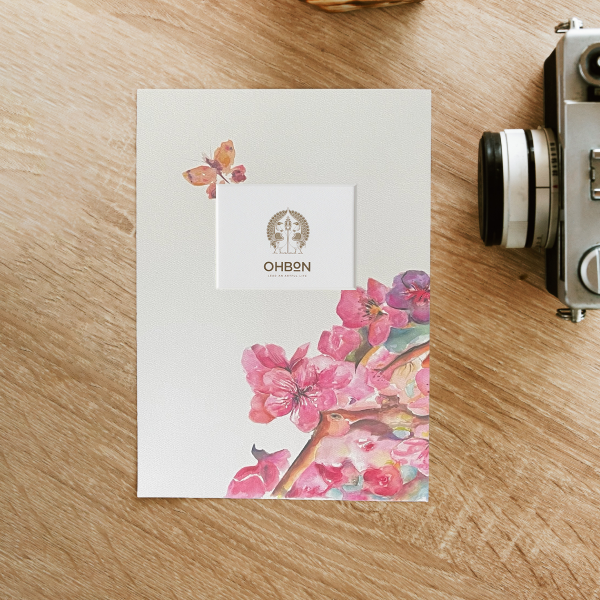 Peach Blossoms with Pink Butterfly Print