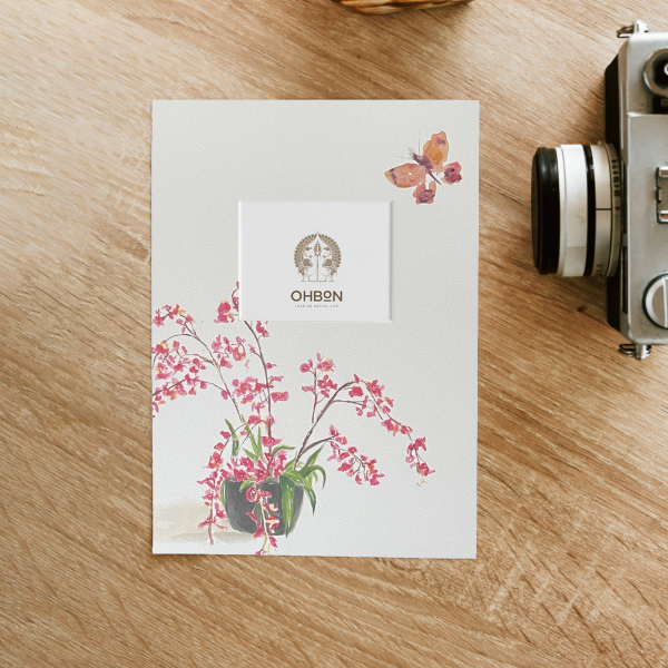 Potted Red Flowers with Yellow Butterfly Print