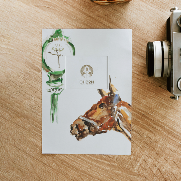 Brown Thoroughbred Horse Profile & Rolex Clock Print