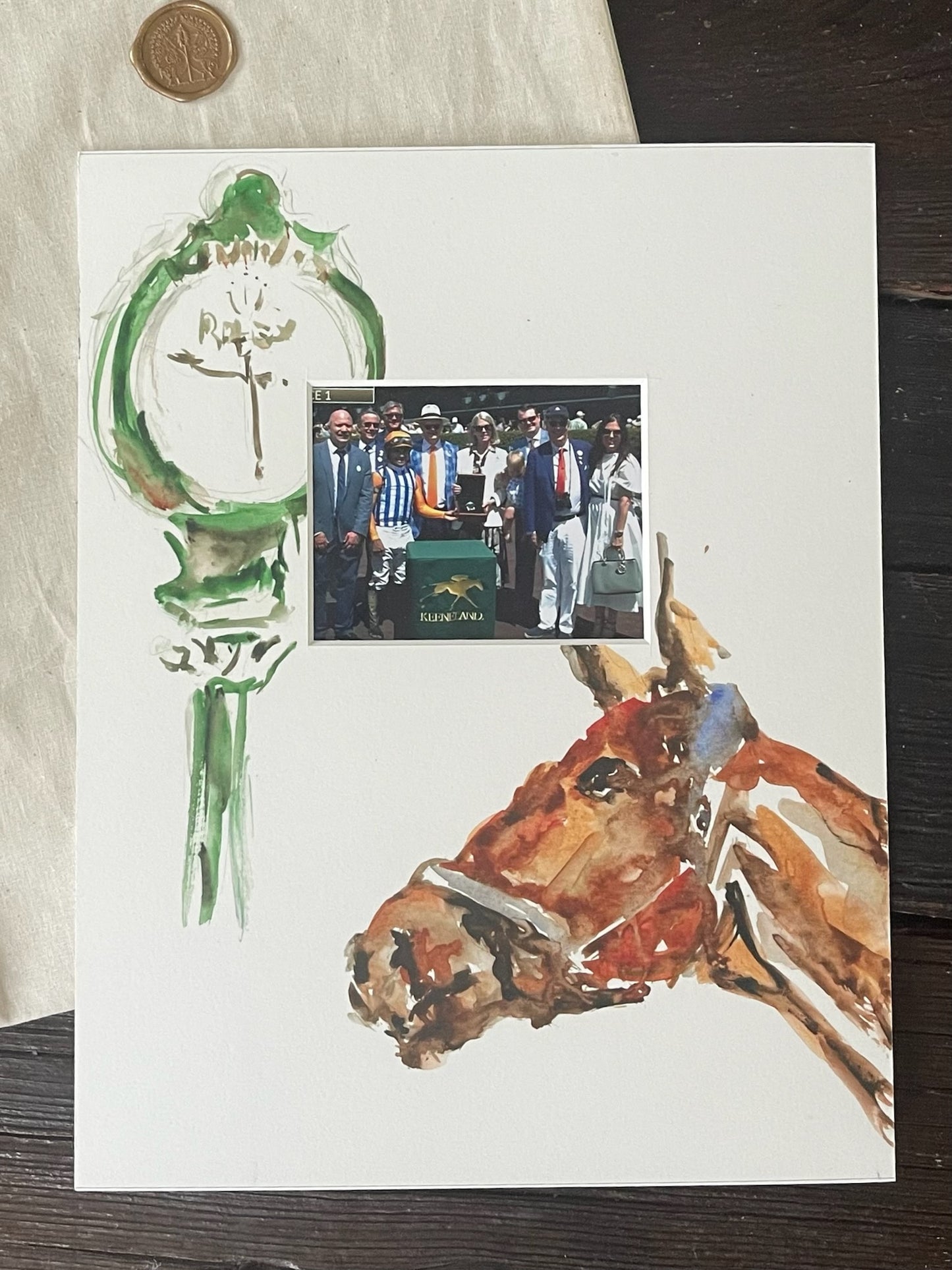 Brown Thoroughbred Horse Profile & Rolex Clock Print